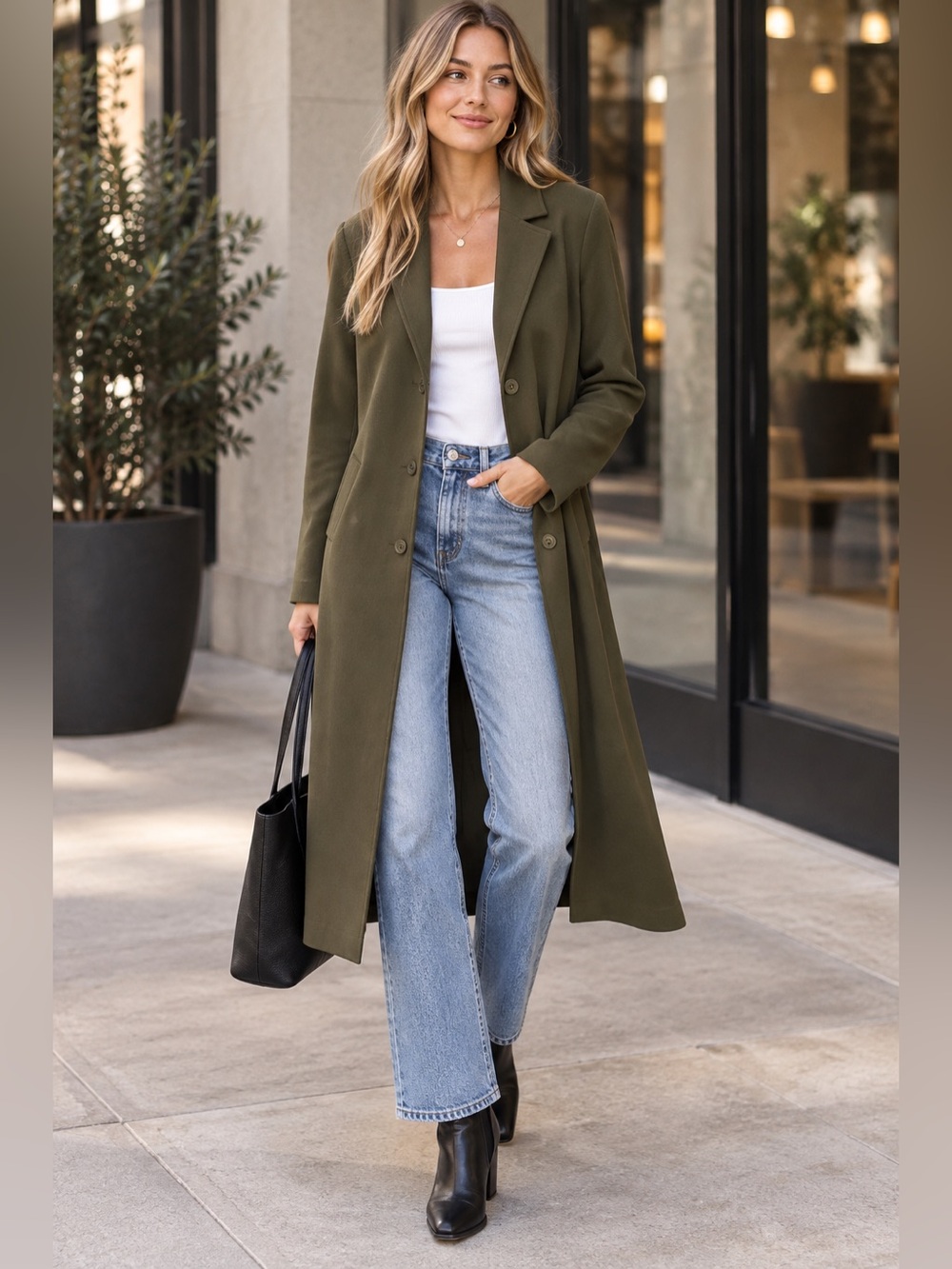 Chelsea28 Nordstrom Olive Green Longline Duster Blazer Coat XS